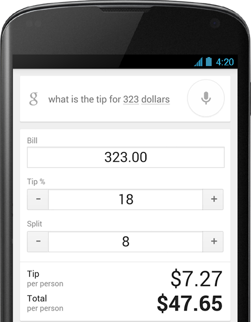 Google search can now compute your tip - Google's mobile search app now includes a tip calculator