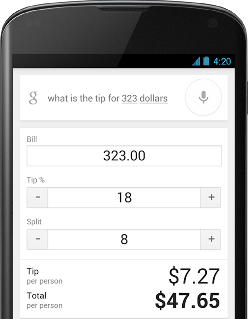 Google search can now compute your tip - Google&#039;s mobile search app now includes a tip calculator