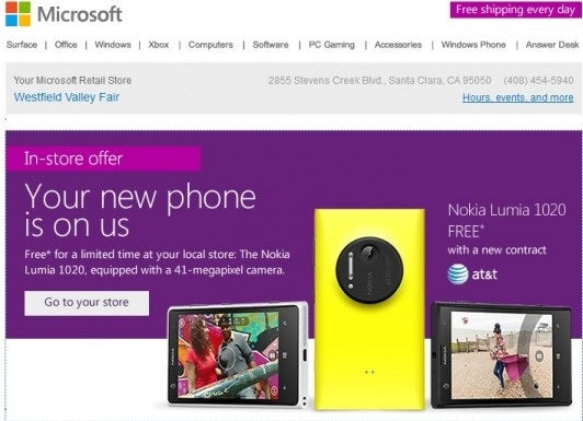 Microsoft in-store deal only: Free Nokia Lumia 1020 on contract