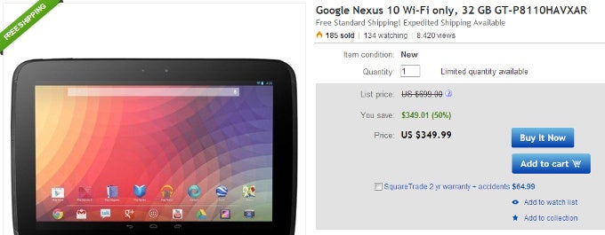 Nexus 10 32GB price slashed to $350 on eBay