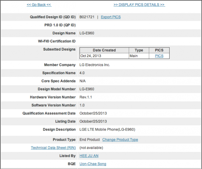 Probable LTE Nexus 4 passes through Bluetooth SIG