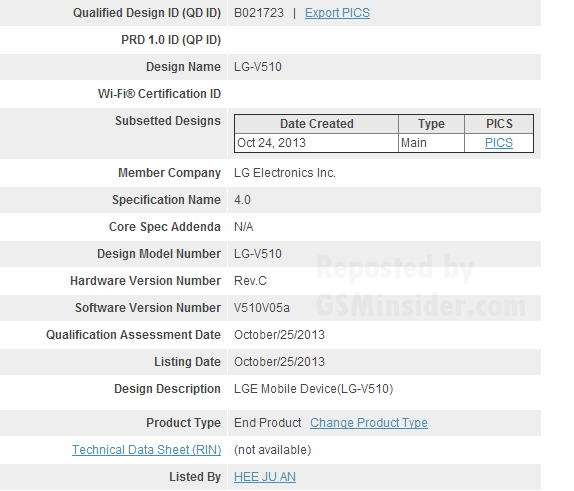 The LG-V510 receives its Bluetooth Certification - Did the Google Nexus 8 tablet just get its Bluetooth Certification?