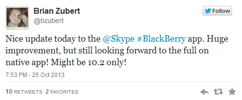 Tweet from BlackBerry's manager of developer relations hints at native Skype app for BlackBerry 10 - Is a native Skype app coming to BlackBerry 10?