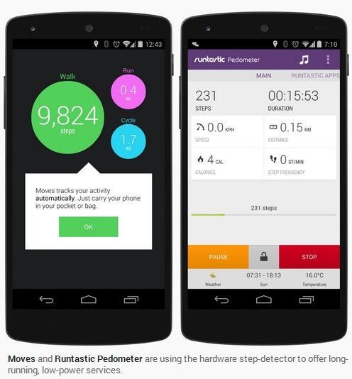 Nexus 5 features two new sensors: step detector and step counter