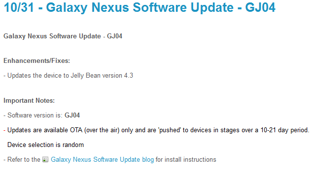 The Sprint Samsung GALAXY Nexus is receiving Android 4.3 - Android 4.3 comes to Sprint&#039;s Samsung GALAXY Nexus