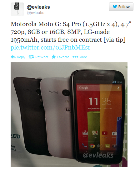 Tweet says Motorola Moto G will be free on contract - Motorola Moto G specs leak; phone will be free on contract?