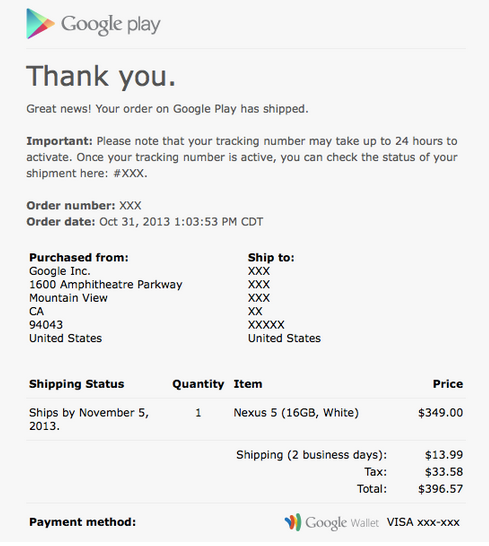 Some Nexus 5 orders are already shipping - Some Nexus 5 orders now shipping