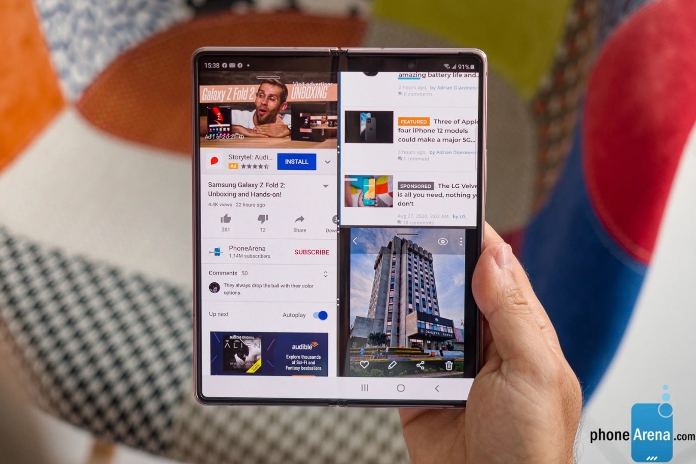 Multitasking on the Pixel Fold might be similar to the Galaxy Z Fold 2 experience (shown here)