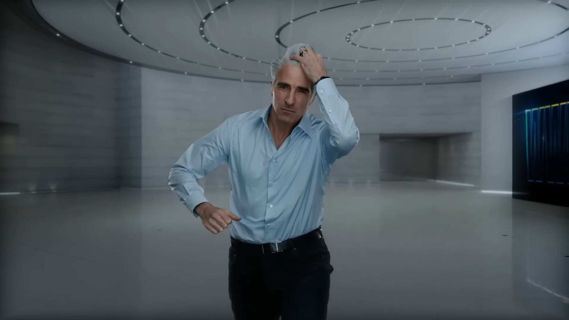 Craig Federighi during a cinematic and funny transition at WWDC 2022 - Craig Federighi: Apple's SVP of Software Engineering, the face of iOS