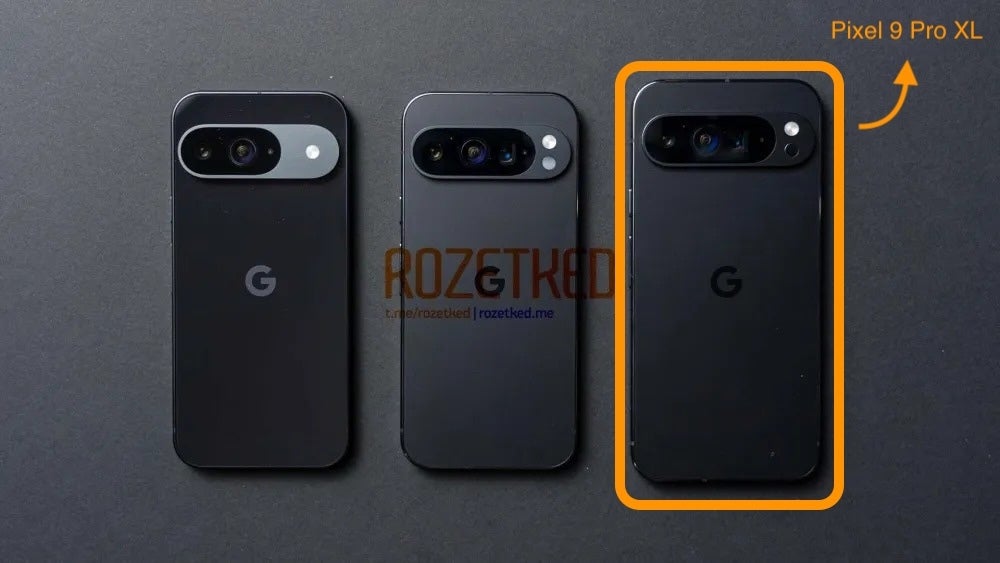 Life image of what is allegedly the Pixel 9 series, with the Pixel 9 Pro XL at the far right. (Image credit to Rozetked.) - Pixel 9 Pro XL release date expectations, price estimates, and upgrades