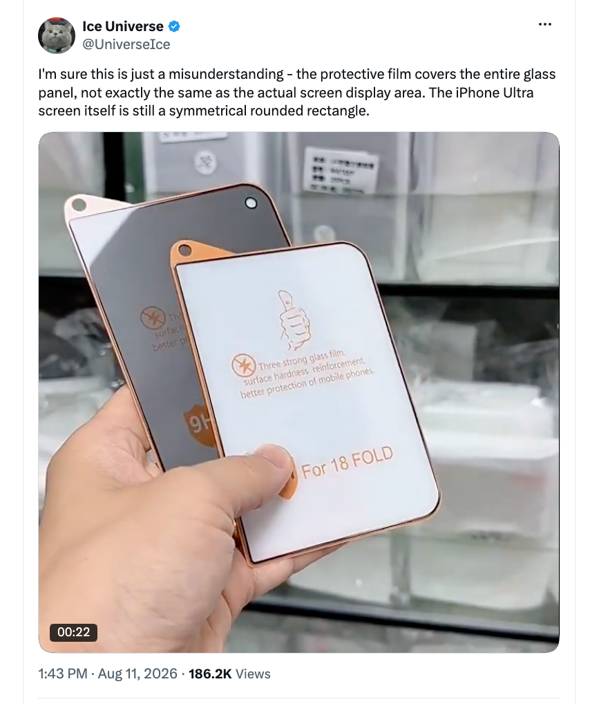Alleged screen protectors for the iPhone Ultra. | Image by IceUniverse - Apple's Foldable iPhone: release date expectations, price estimates and upgrades