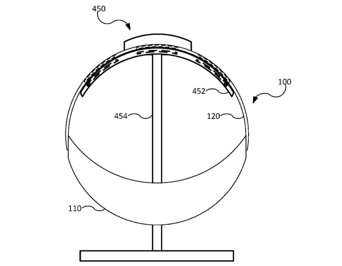Image from an Apple patent showing an AR headset charging in a docking station