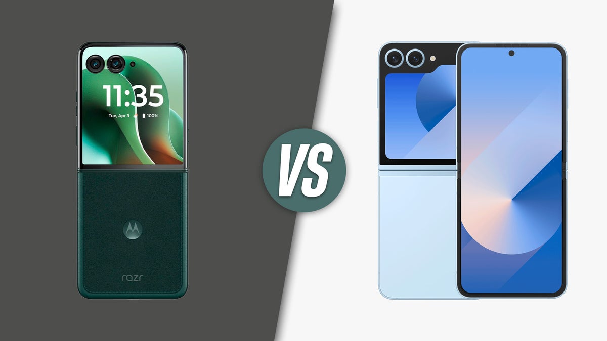 Diagonally split image, with one phone on each side.
