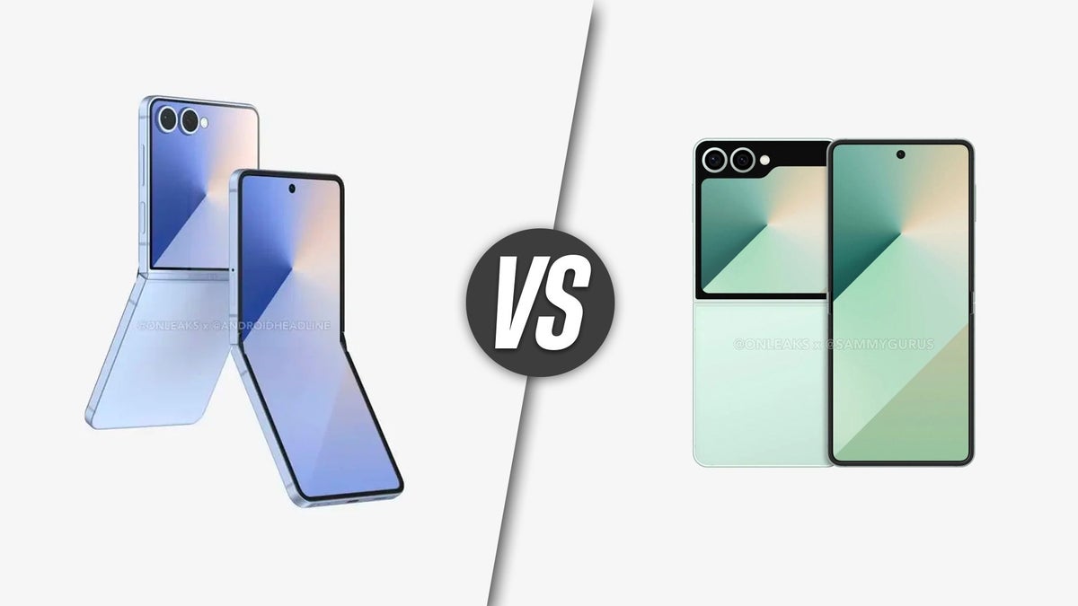 Diagonally split image with one flip phone on each side. and "VS" written in the middle.