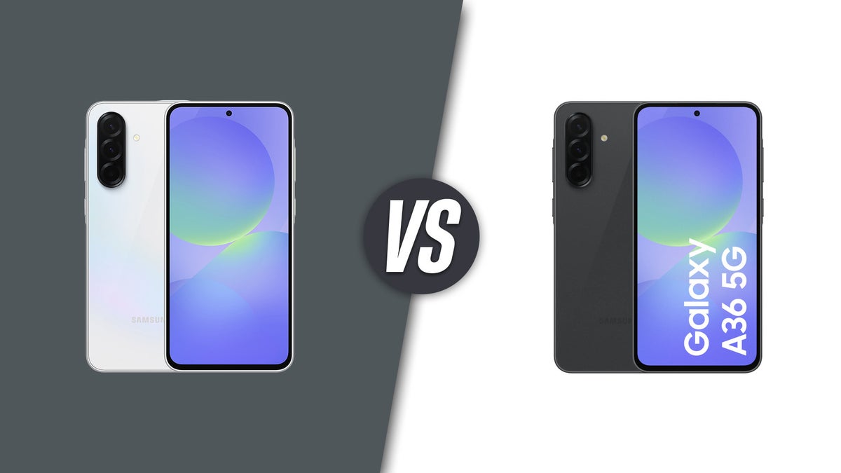 Samsung Galaxy A37 (left) and Galaxy A36 (right) shown side by side in a comparison layout.