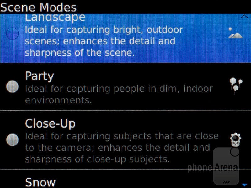 The camera's interface offers a handful of shooting modes - RIM BlackBerry Bold 9790 Review