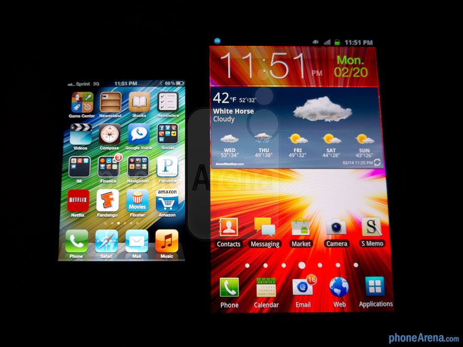 Viewing angles of the Samsung Galaxy Note LTE (right) and the Apple iPhone 4S (left) - Samsung Galaxy Note LTE vs Apple iPhone 4S