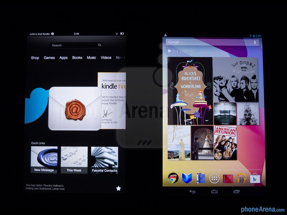Blickwinkel - FarbproduktionDer Amazon Kindle Fire HD (links) und das Google Nexus 7 (rechts) - Amazon Kindle Fire HD vs Google Nexus 7