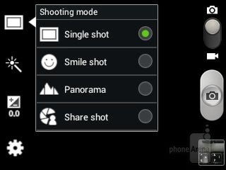The camera interface offers a few shooting modes - Samsung Galaxy Music Review