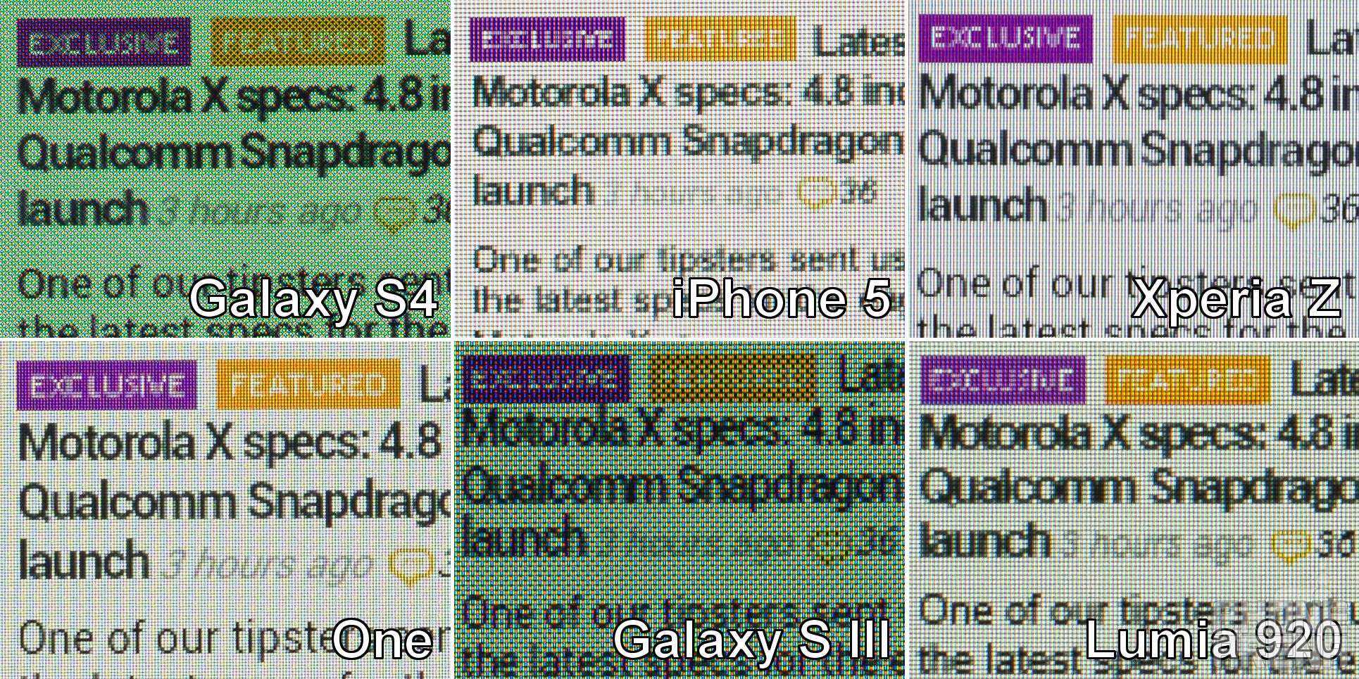 Screen Comparison: Galaxy S4 vs iPhone 5 vs Xperia Z vs One vs Galaxy S III vs Lumia 920