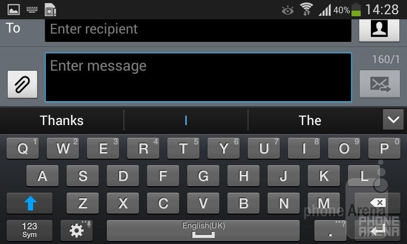 The on-screen keyboard comes with word prediction and over 50 different input languages - Samsung Galaxy Ace 3 Review