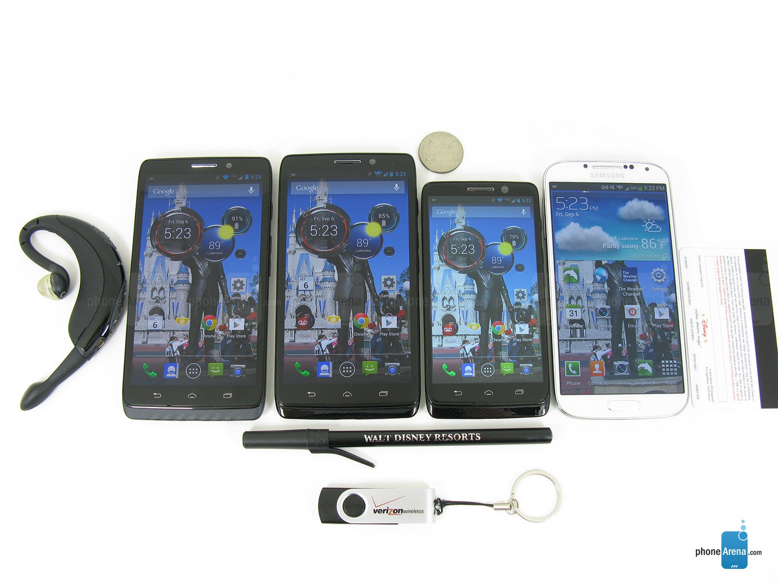Left to right - Motorola DROID MAXX, Motorola DROID Ultra, Motorola DROID mini, Samsung Galaxy S4 - Motorola DROID MAXX Review