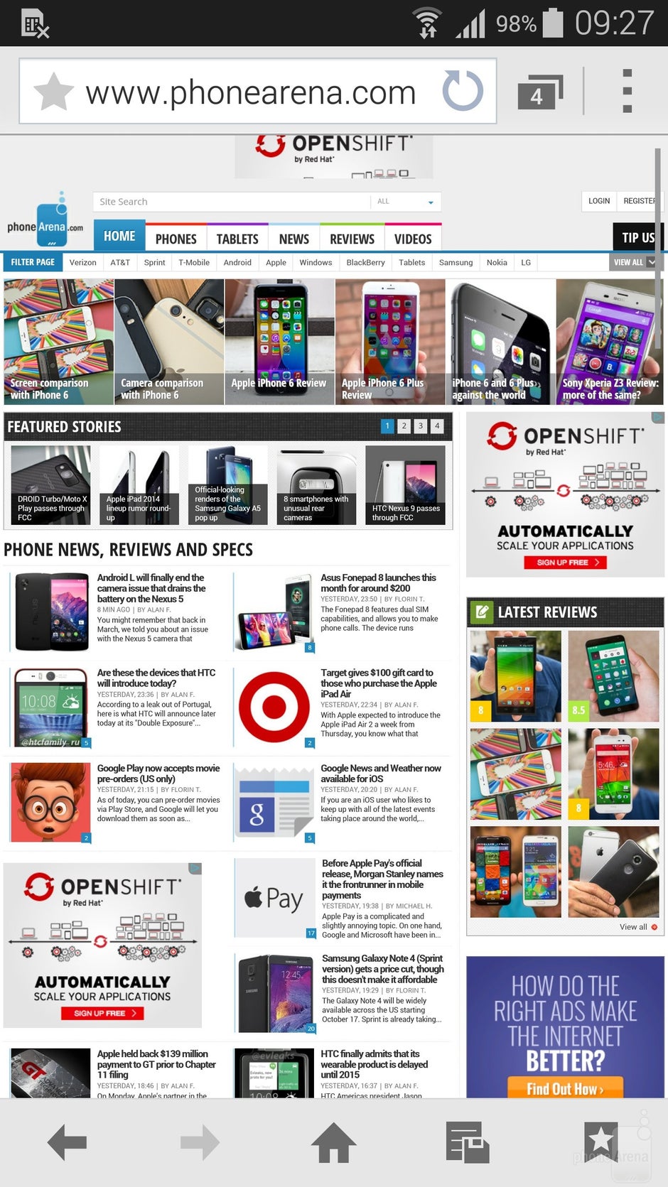 Navigazione Web sul Samsung Galaxy Note 4 - Samsung Galaxy Note 4 vs Nokia Lumia 1520