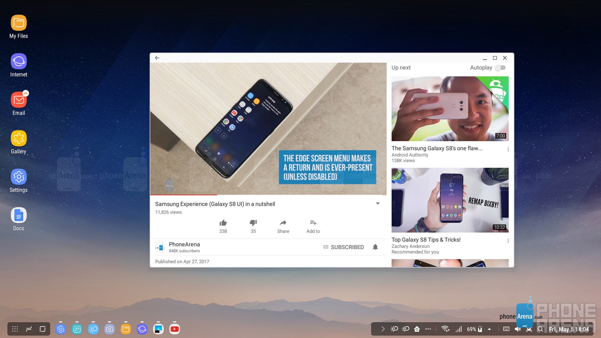 YouTube plays nice with the DeX mode - Samsung DeX review: the S8 won&#039;t replace your desktop PC