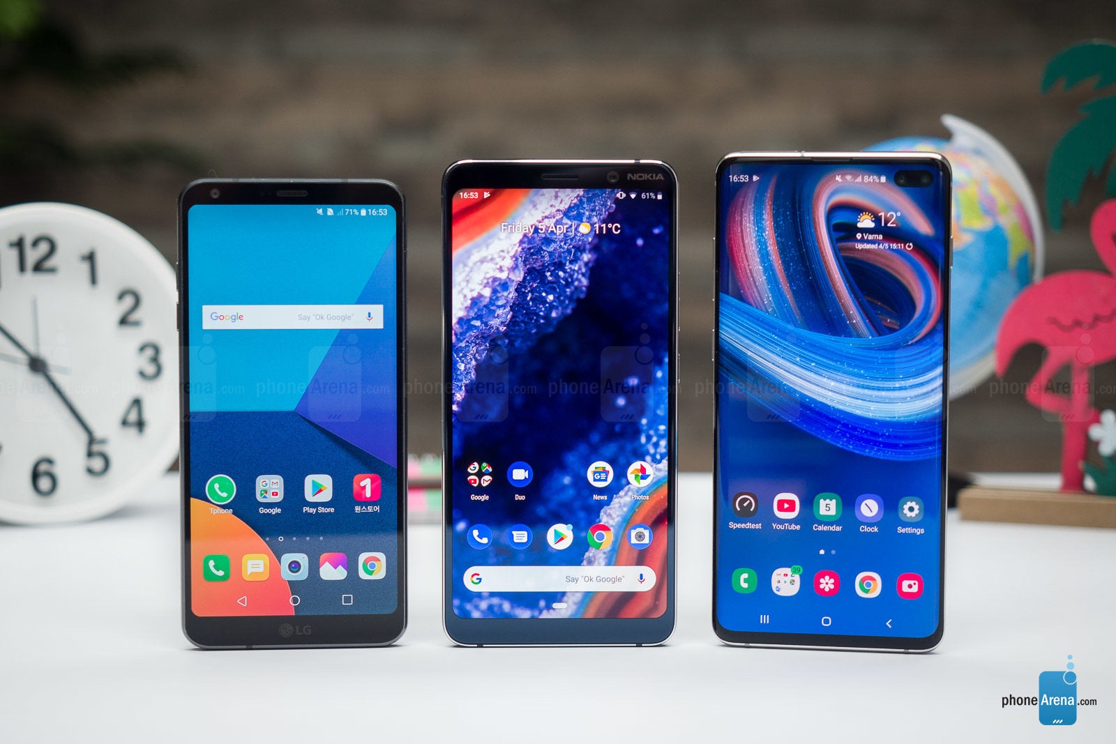 Left to right - LG G6, Nokia 9 and Galaxy S10+ - Nokia 9 PureView Review