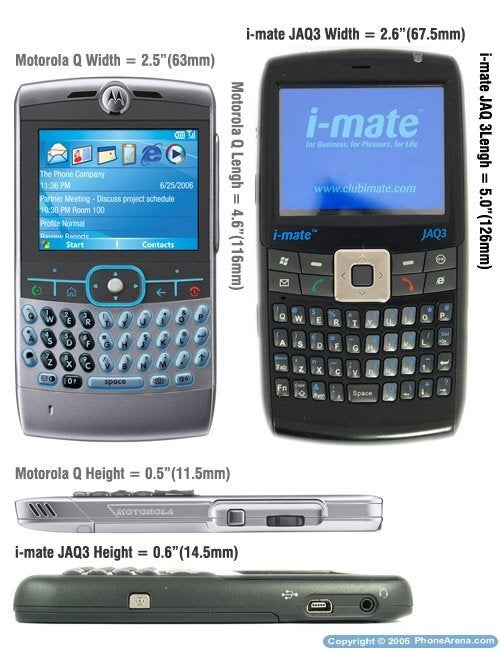 Motorola Q compared to the i-mate JAQ3 - i-mate JAQ3 Preview