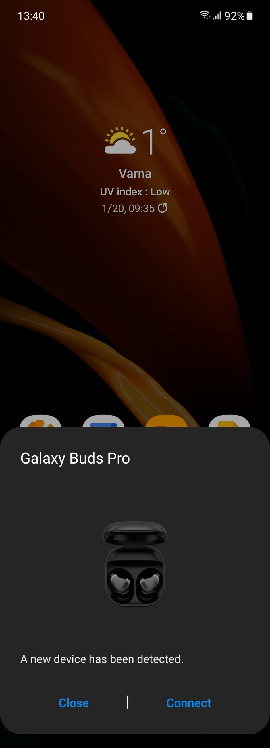 The initial pairing popup and the Galaxy Wearable app as they appear on the Galaxy Z Fold 2 - Samsung Galaxy Buds Pro review