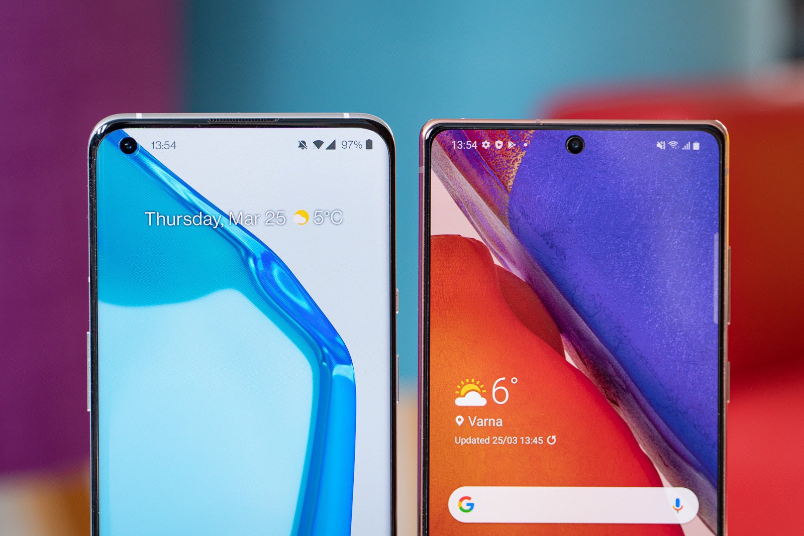 The OnePlus 9 Pro (left) and Galaxy Note 20 (right) - OnePlus 9 Pro vs Samsung Galaxy Note 20