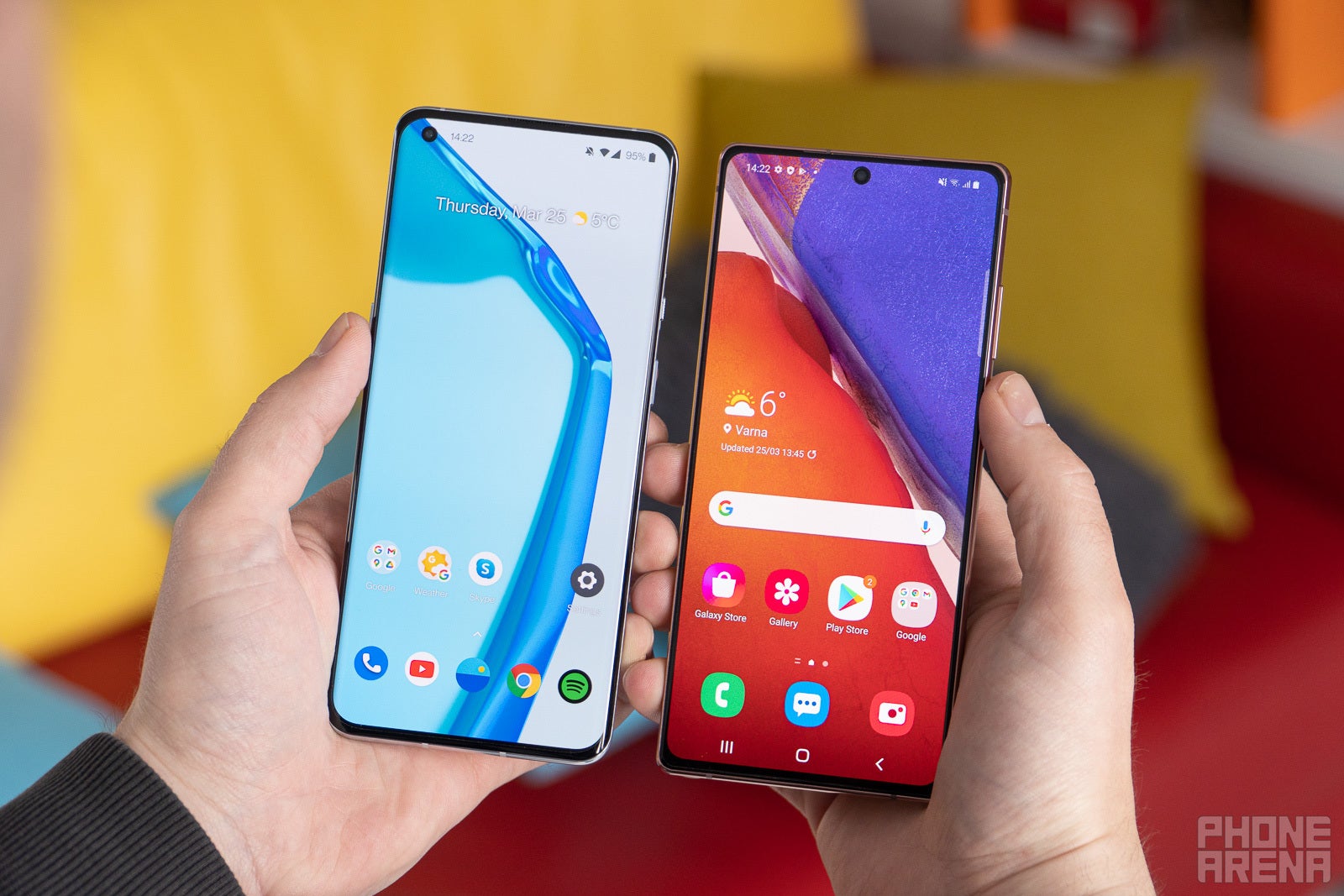 The OnePlus 9 Pro (left) and Galaxy Note 20 (right) - OnePlus 9 Pro vs Samsung Galaxy Note 20