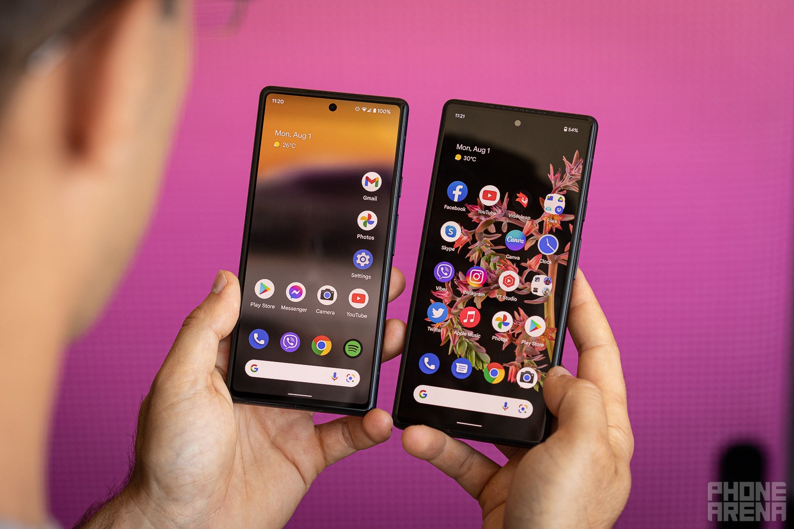 The Pixel 6a's display (left) and Pixel 6's screen (right) - Google Pixel 6a vs Pixel 6: key differences
