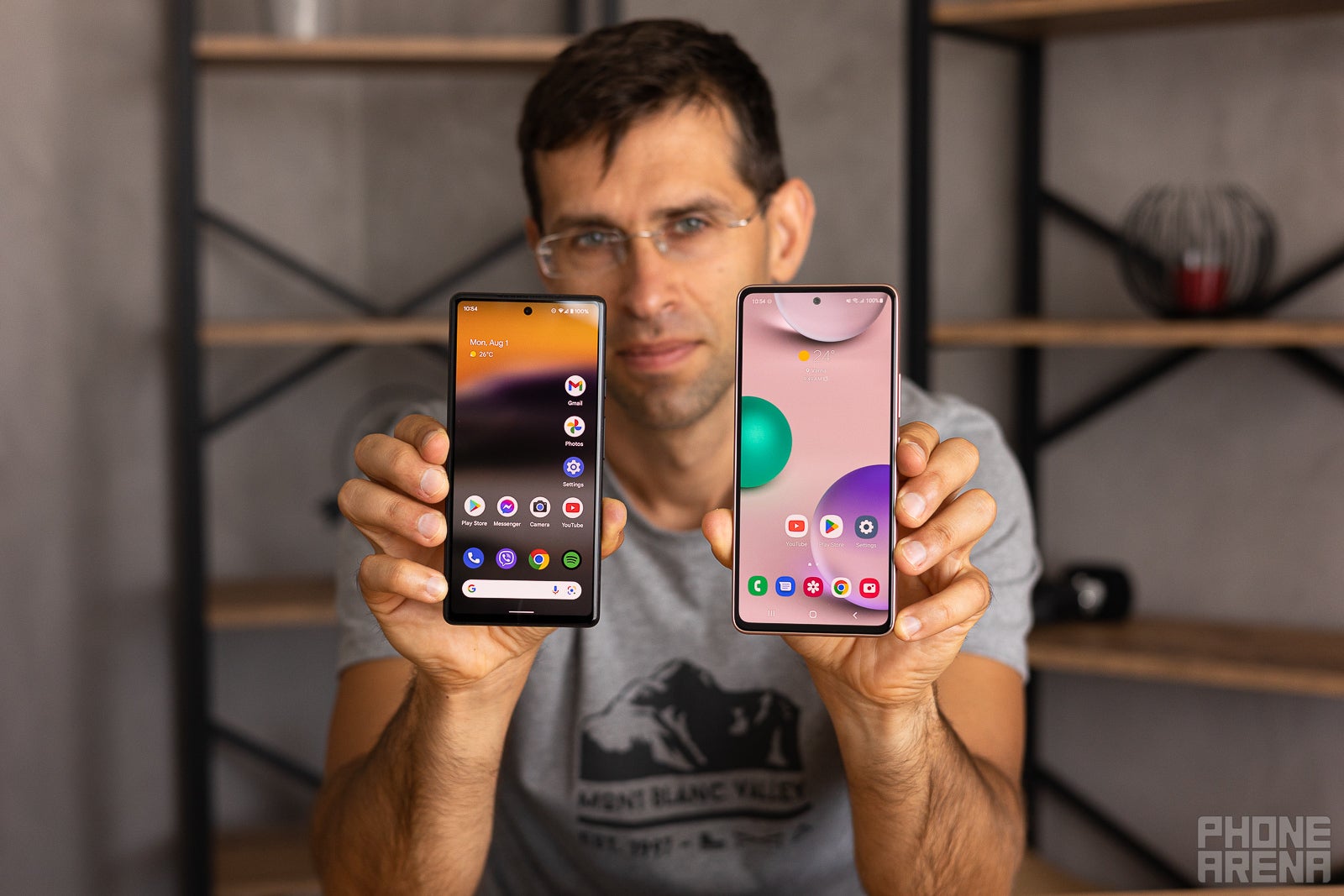 The Pixel 6a's display (left) and the Galaxy A53 5G's screen (right) - Google Pixel 6a vs Samsung Galaxy A53 5G: Clash of the mid-range titans