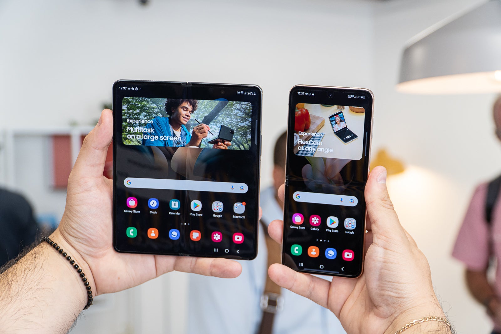 (Image credit - PhoneArena) Galaxy Z Fold 4 (left) and Z Flip 4 (right) - displays - Samsung Galaxy Z Fold 4 vs Galaxy Z Flip 4 comparison: For two vastly different demographics