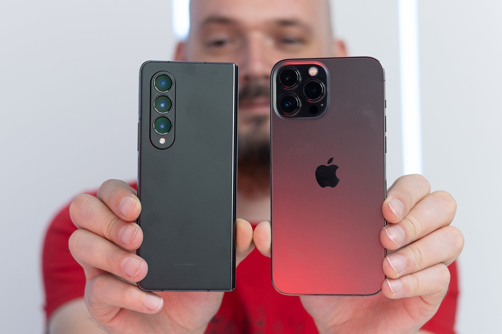 (Image Credit - PhoneArena) Triple camera vs Triple camera - Samsung Galaxy Z Fold 4 vs iPhone 13 Pro Max: the most expensive champions from each side