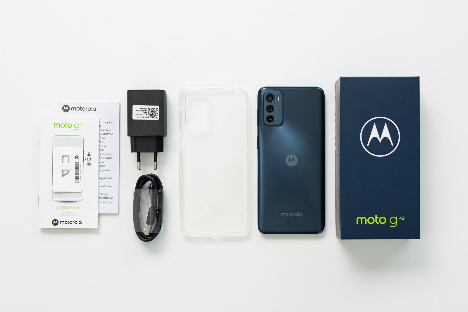 (Image credit - PhoneArena) This is everything inside the Moto G42 box. - Motorola Moto G42 review