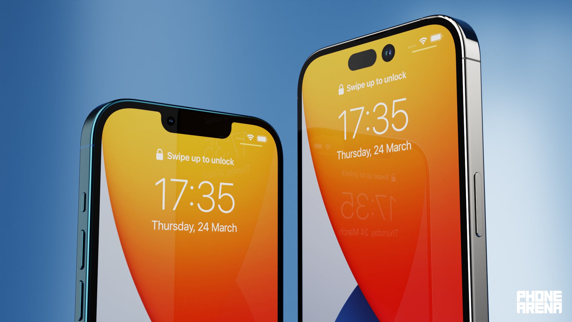 (Image credit - PhoneArena) iPhone 14 Max (left) is likely to keep the notch, while the Pro models (right) will be dropping it - Apple iPhone 14 Max preview: Bigger, but not "Pro"