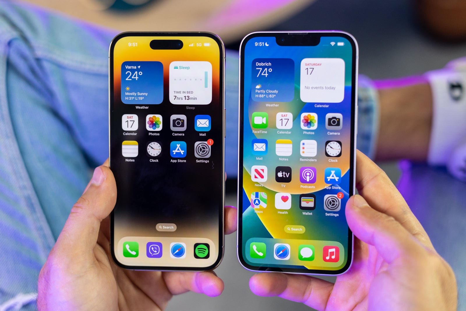 (이미지 신용 -PhoneArena) iPhone 14 Pro vs iPhone 14 -Apple iPhone 14 Pro vs iPhone 14 : 하나는 새롭고 다른 하나는 아닙니다