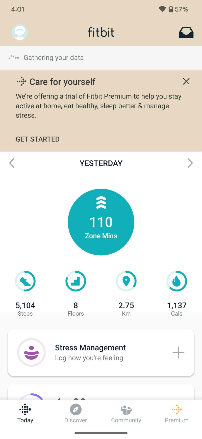 Dashboard in Fitbit app