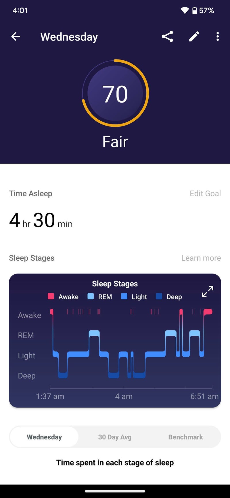 Sleep tracking in Fitbit app