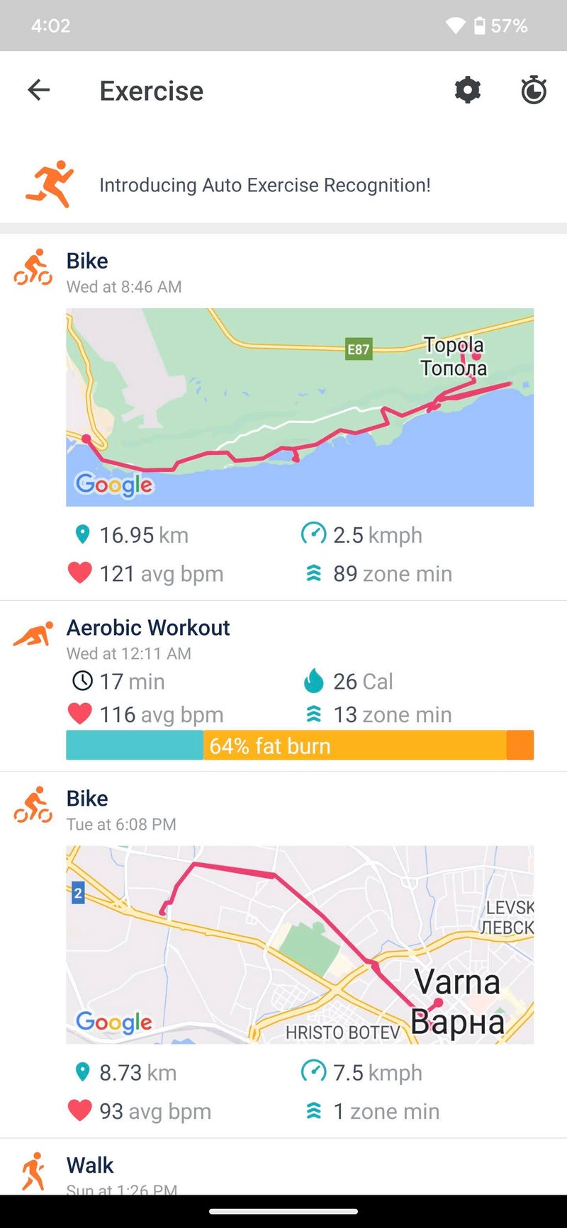 Workouts in Fitbit app