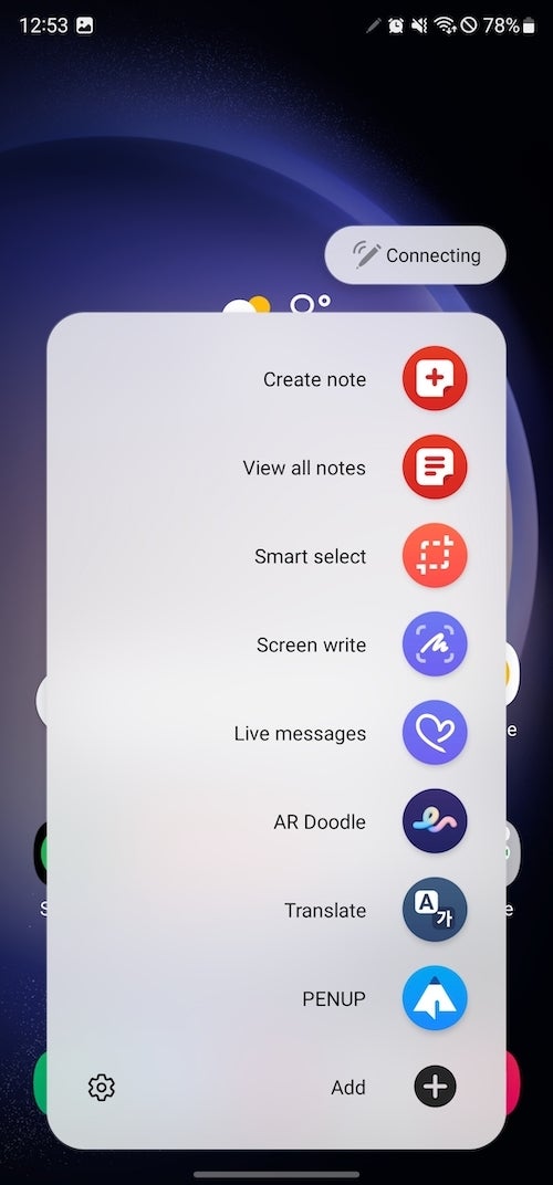 S Pen menu