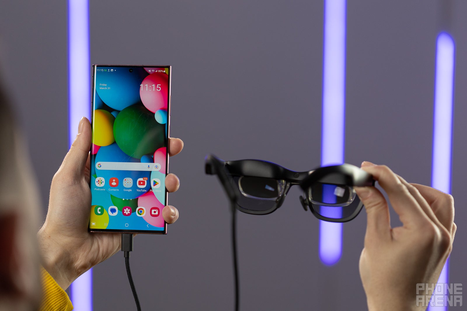 (Image Credit - PhoneArena) Xreal Air connected to a Samsung Galaxy phone - Xreal Air review: Experiencing our bright AR future, today