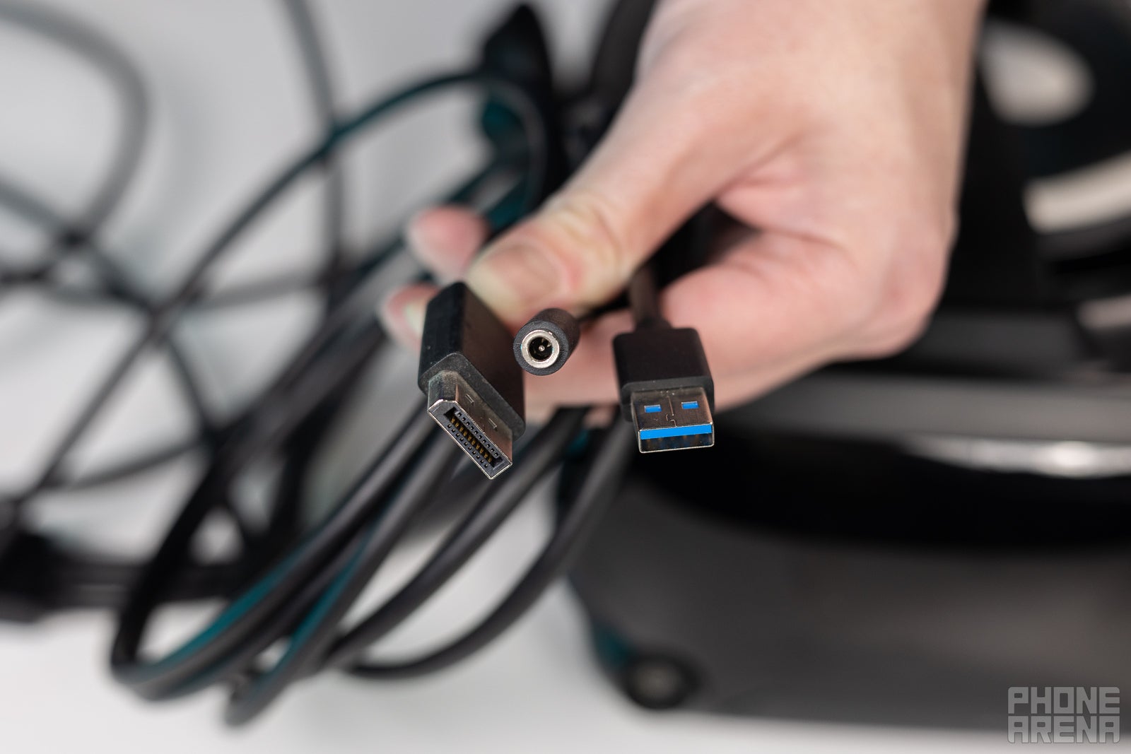 (Image Credit - PhoneArena) The Valve Index&#039;s cable splits into three different plugs - Meta Quest 2 vs Valve Index: Meta is just on another level with its virtual reality headsets