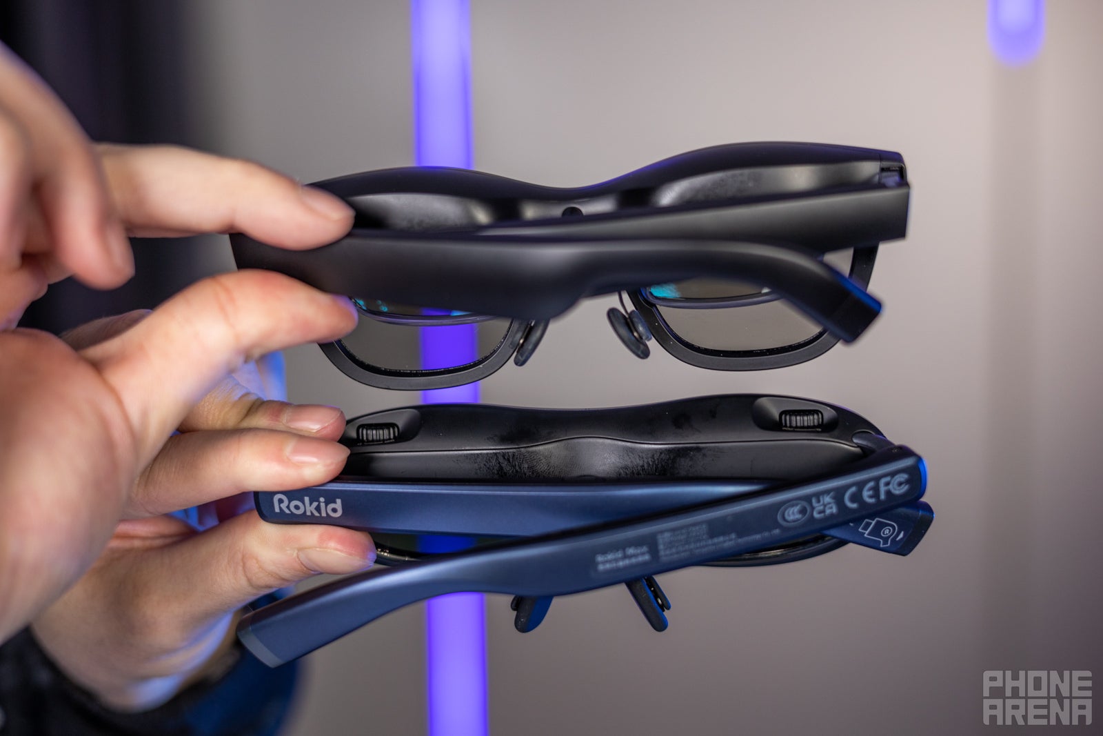 (Image credit - PhoneArena) Back view of the Xreal Air (top) and Rokid Max (bottom) - Xreal Air vs Rokid Max: The best consumer AR glasses right now? Which should you buy in 2023?