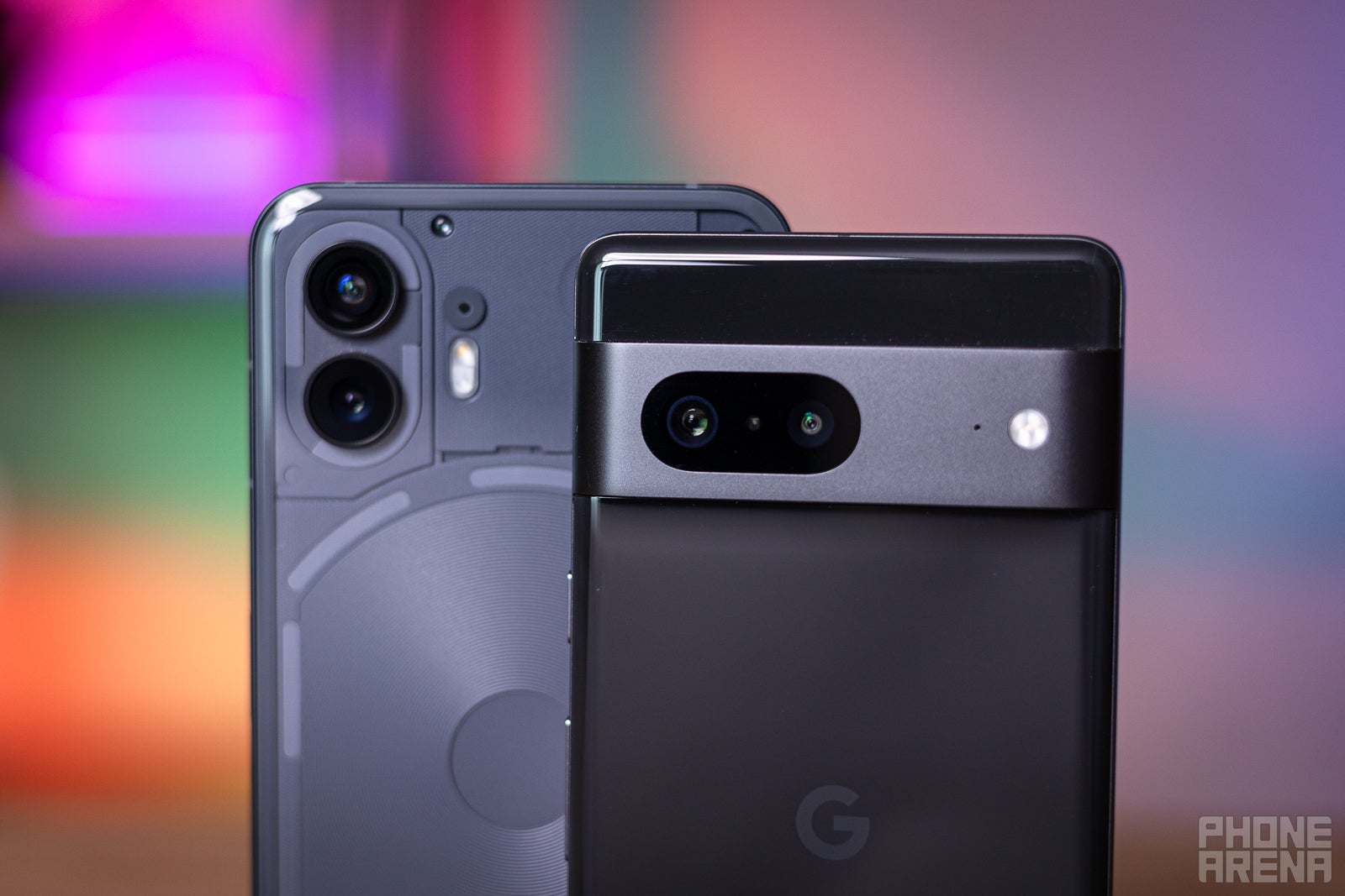 Dual cameras for both phones (Image credit - PhoneArena) - Nothing Phone (2) vs Google Pixel 7: budget, with character