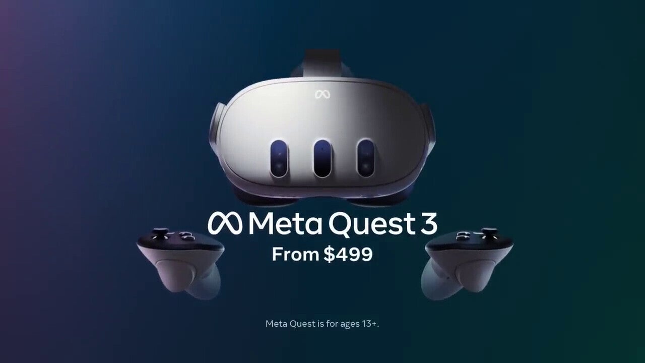 Official Quest 3 promo image showing its new controllers - Quest 3 vs Quest 2: Should you get Meta&#039;s newer VR headset?