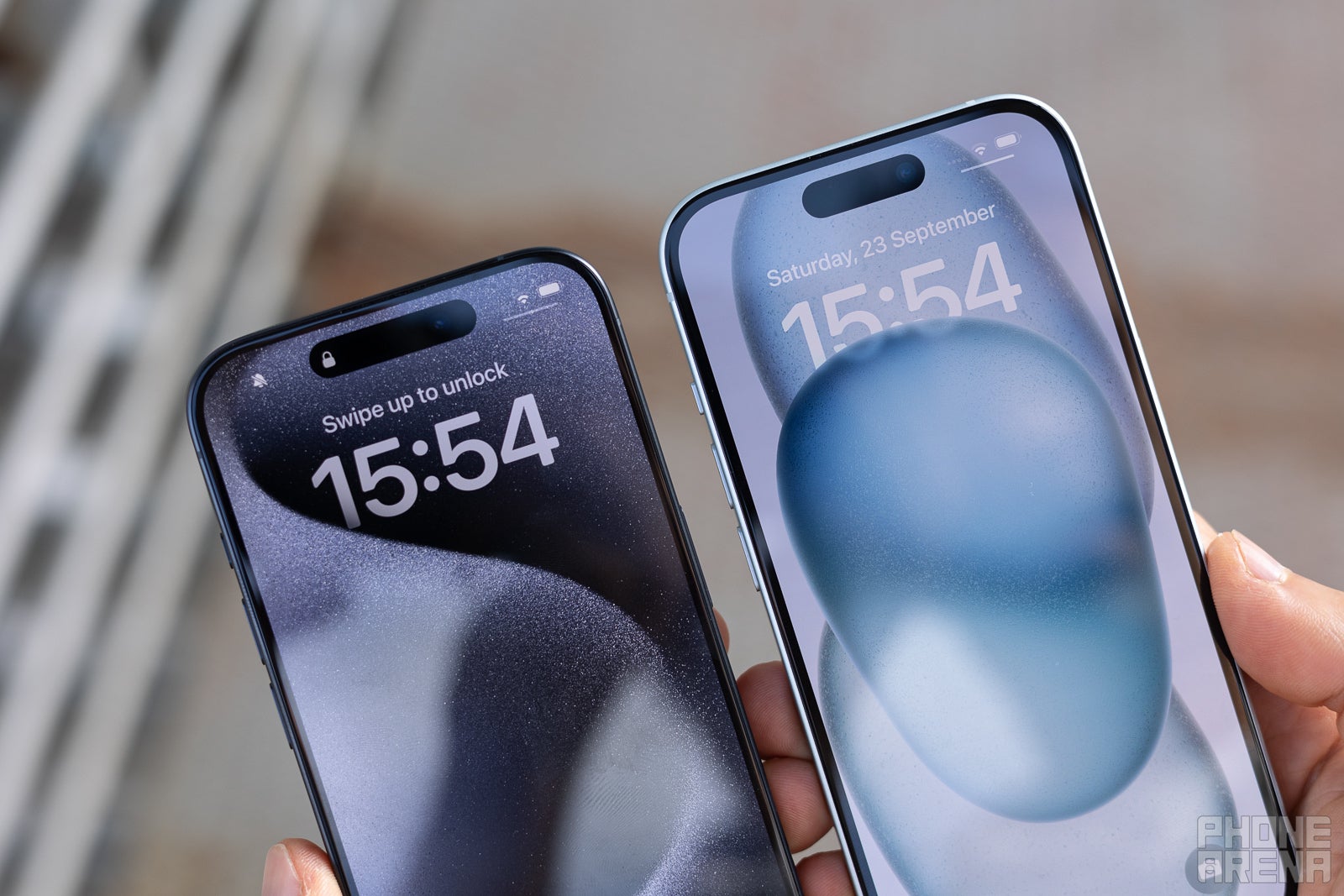 close-up of iPhone 15 and iPhone 15 Pro Dynamic Islands